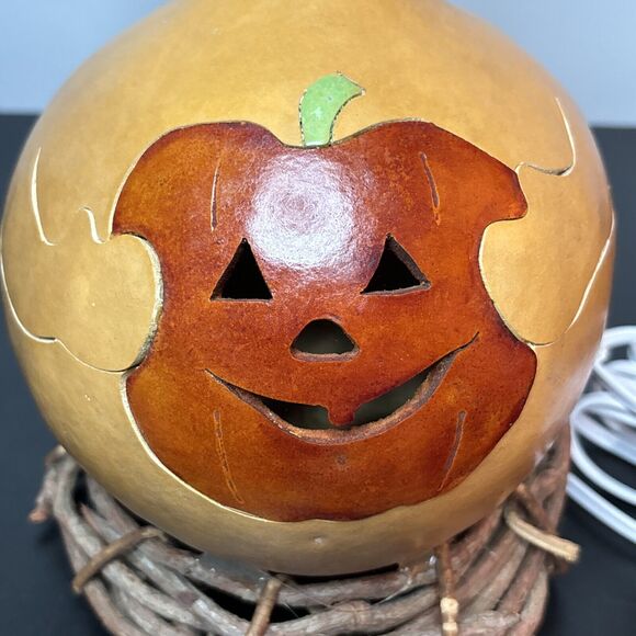Halloween Gourd Hand Carved Ghost Jack-o-Latern Light - Picture 4 of 16